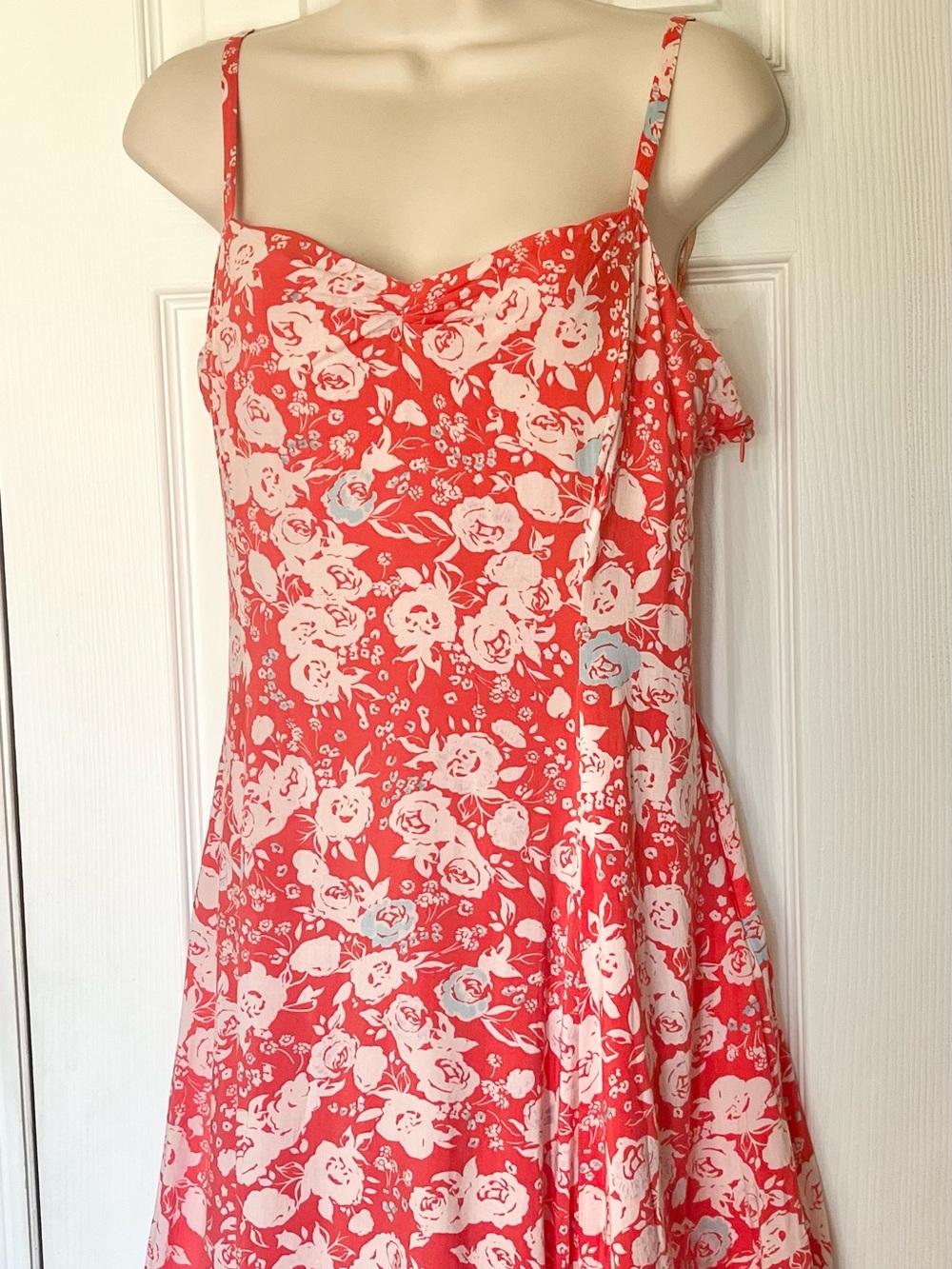Vintage Free People Floral Spaghetti Strap Sundress in Coral and Cream - M/L